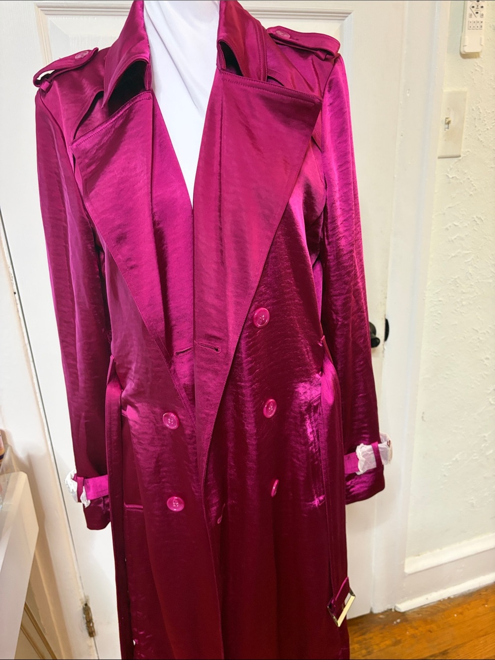 INC International Concepts Fuchsia Satin Trench Coat